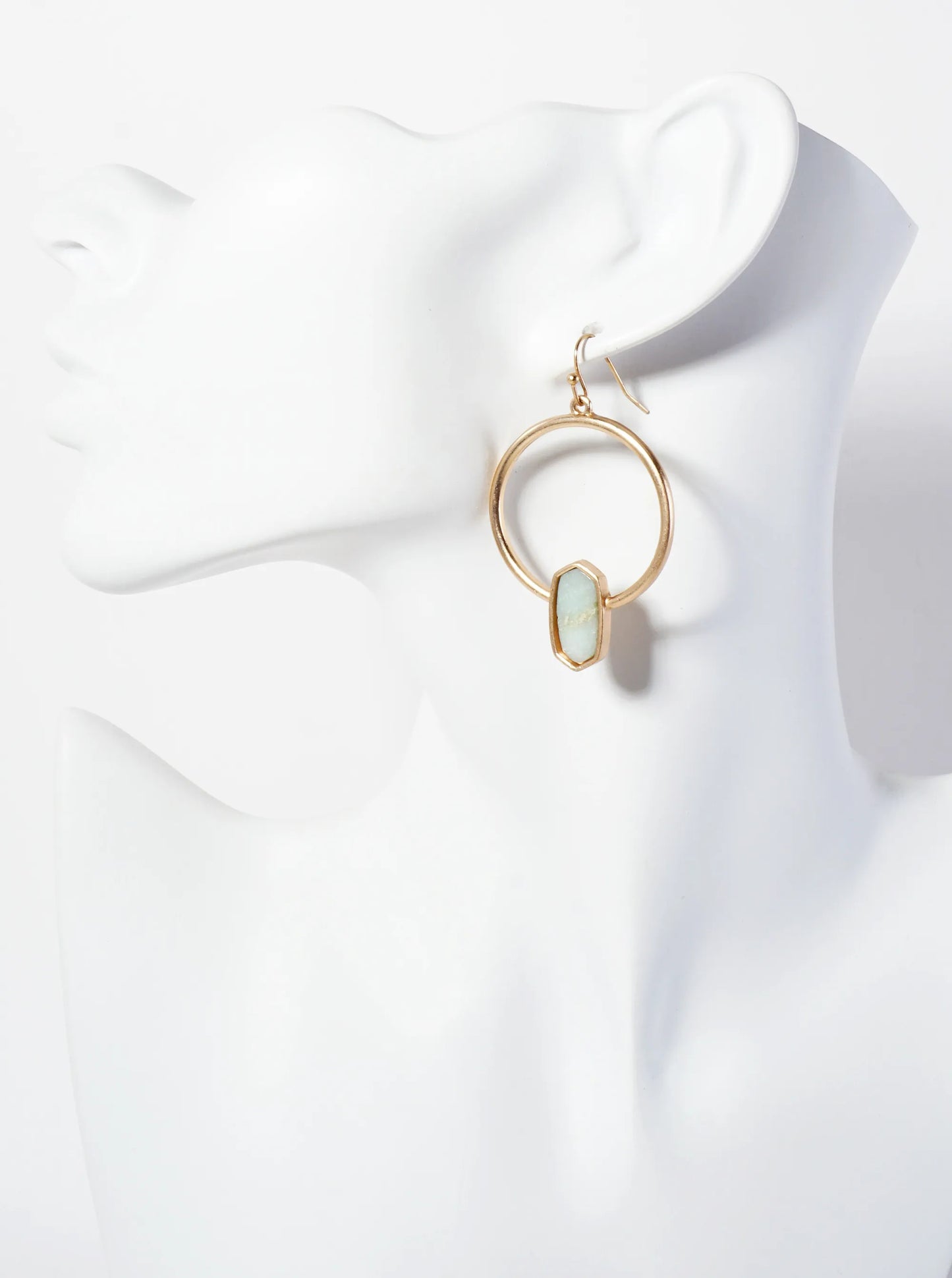 Semi-Precious Natural-Stone Hexagon Accent Circle Earrings