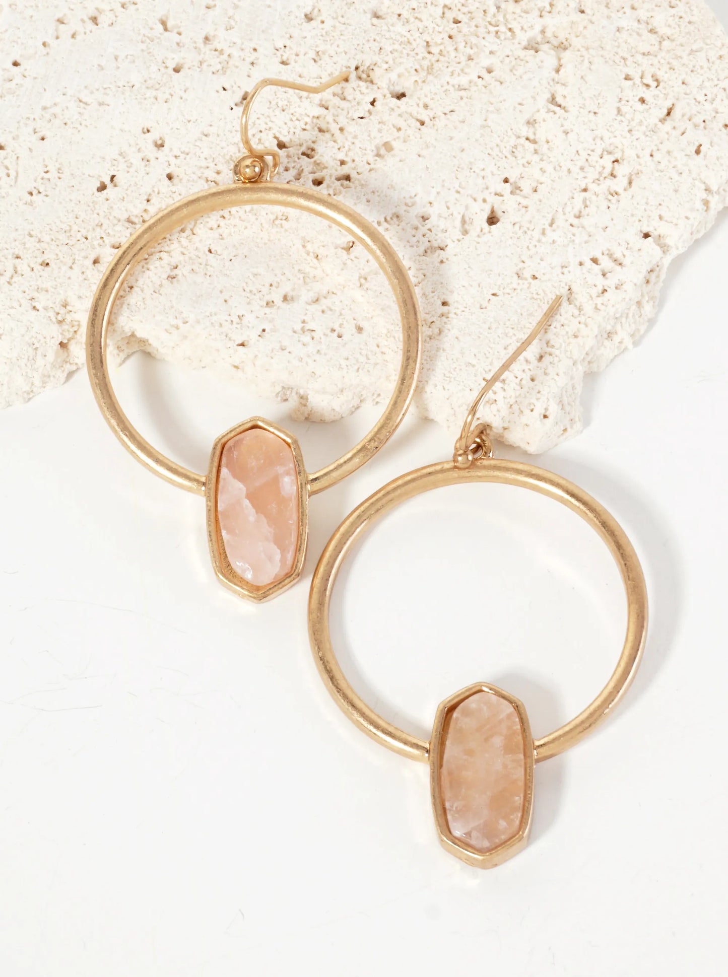 Semi-Precious Natural-Stone Hexagon Accent Circle Earrings