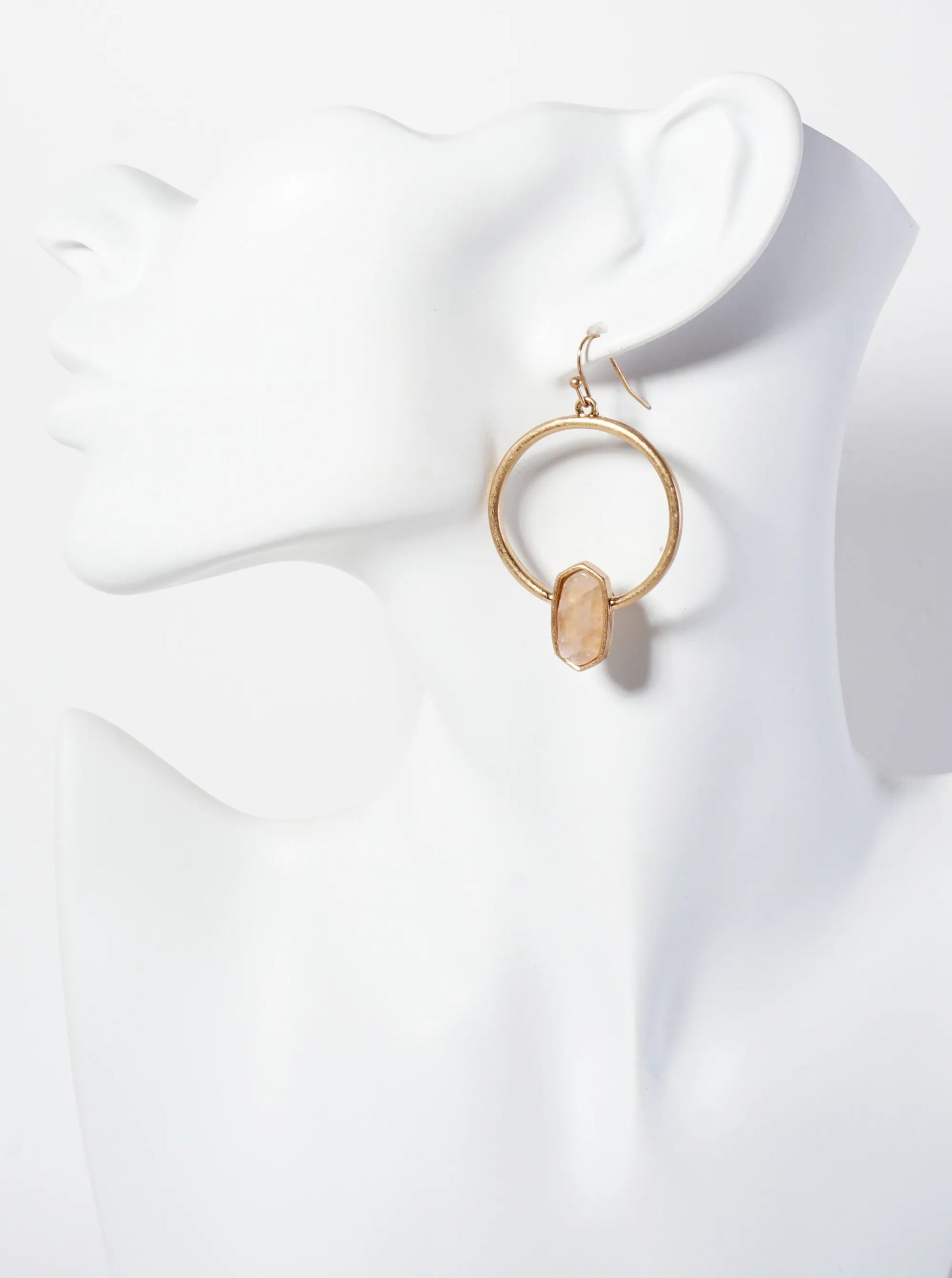 Semi-Precious Natural-Stone Hexagon Accent Circle Earrings