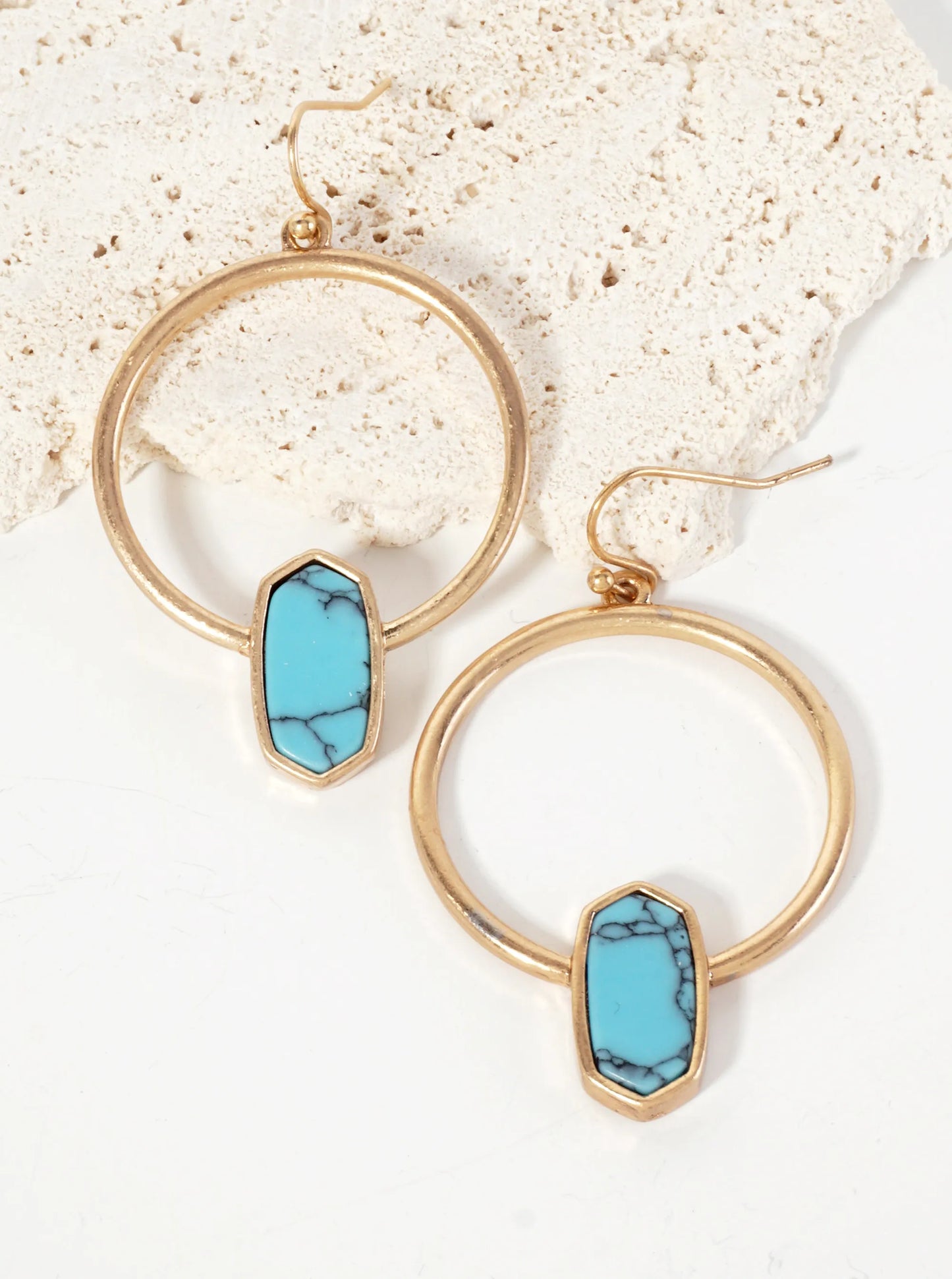 Semi-Precious Natural-Stone Hexagon Accent Circle Earrings
