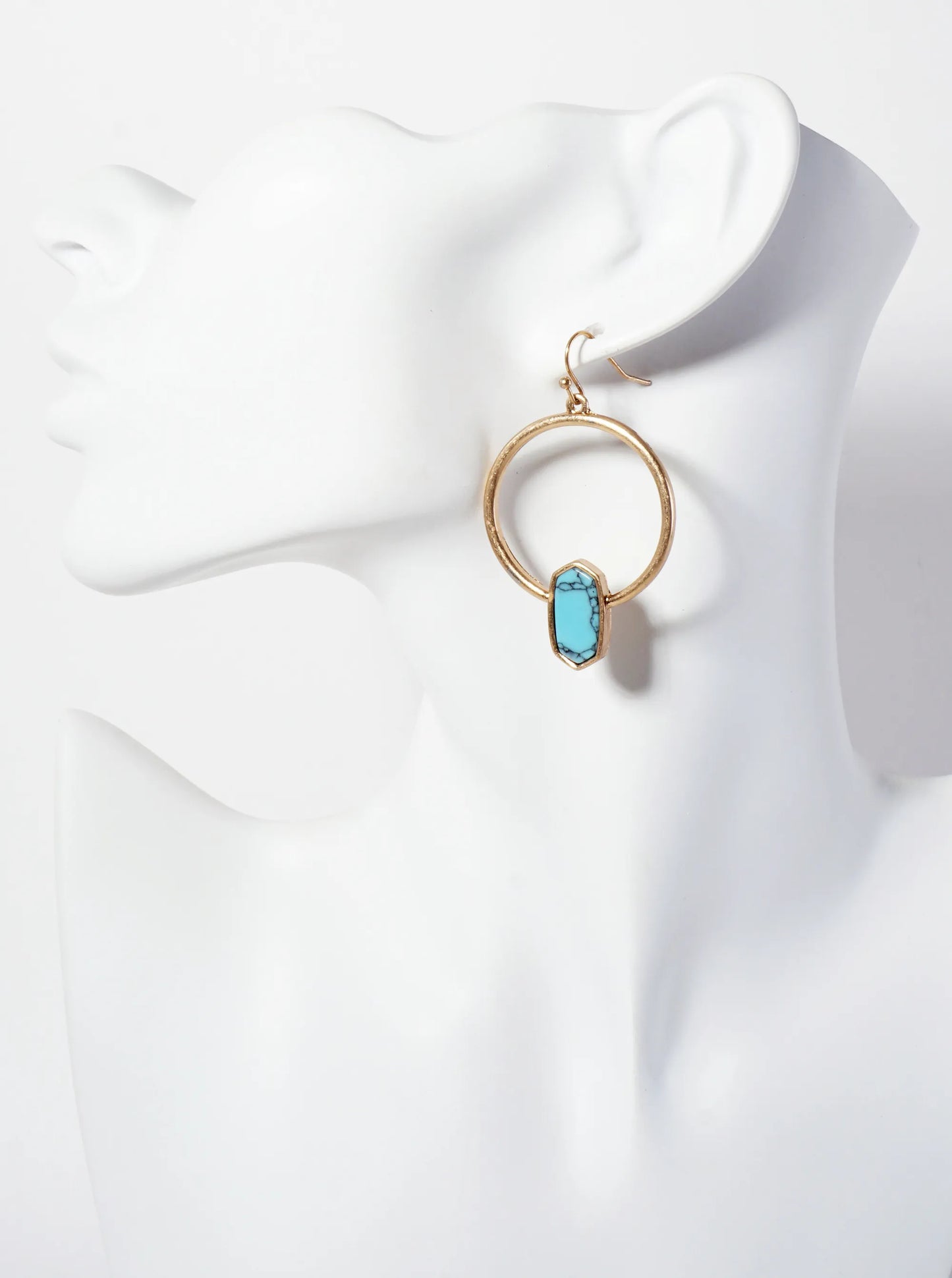 Semi-Precious Natural-Stone Hexagon Accent Circle Earrings