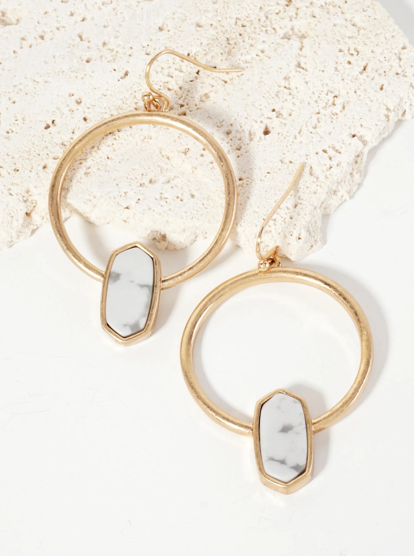 Semi-Precious Natural-Stone Hexagon Accent Circle Earrings