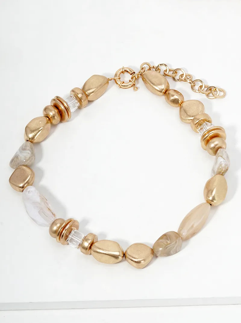 Semi-Precious Natural Stone Metallic Beaded 15 Inch Necklace
