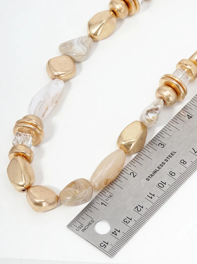 Semi-Precious Natural Stone Metallic Beaded 15 Inch Necklace