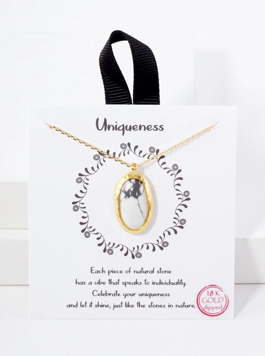 Semi-Precious Natural-Stone Oval-Shaped Pendant Hypoallergenic 18K-Gold-Dipped Necklace