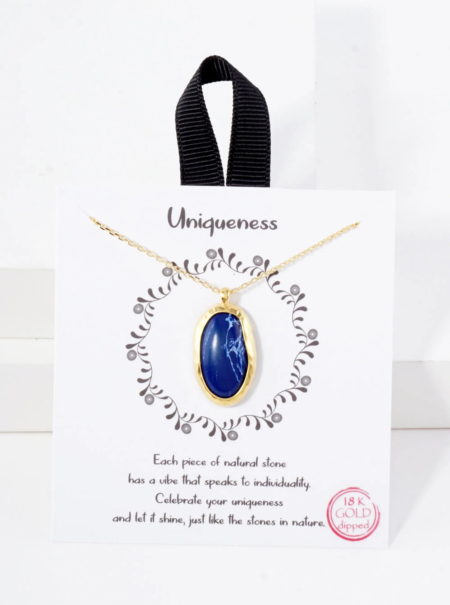 Semi-Precious Natural-Stone Oval-Shaped Pendant Hypoallergenic 18K-Gold-Dipped Necklace