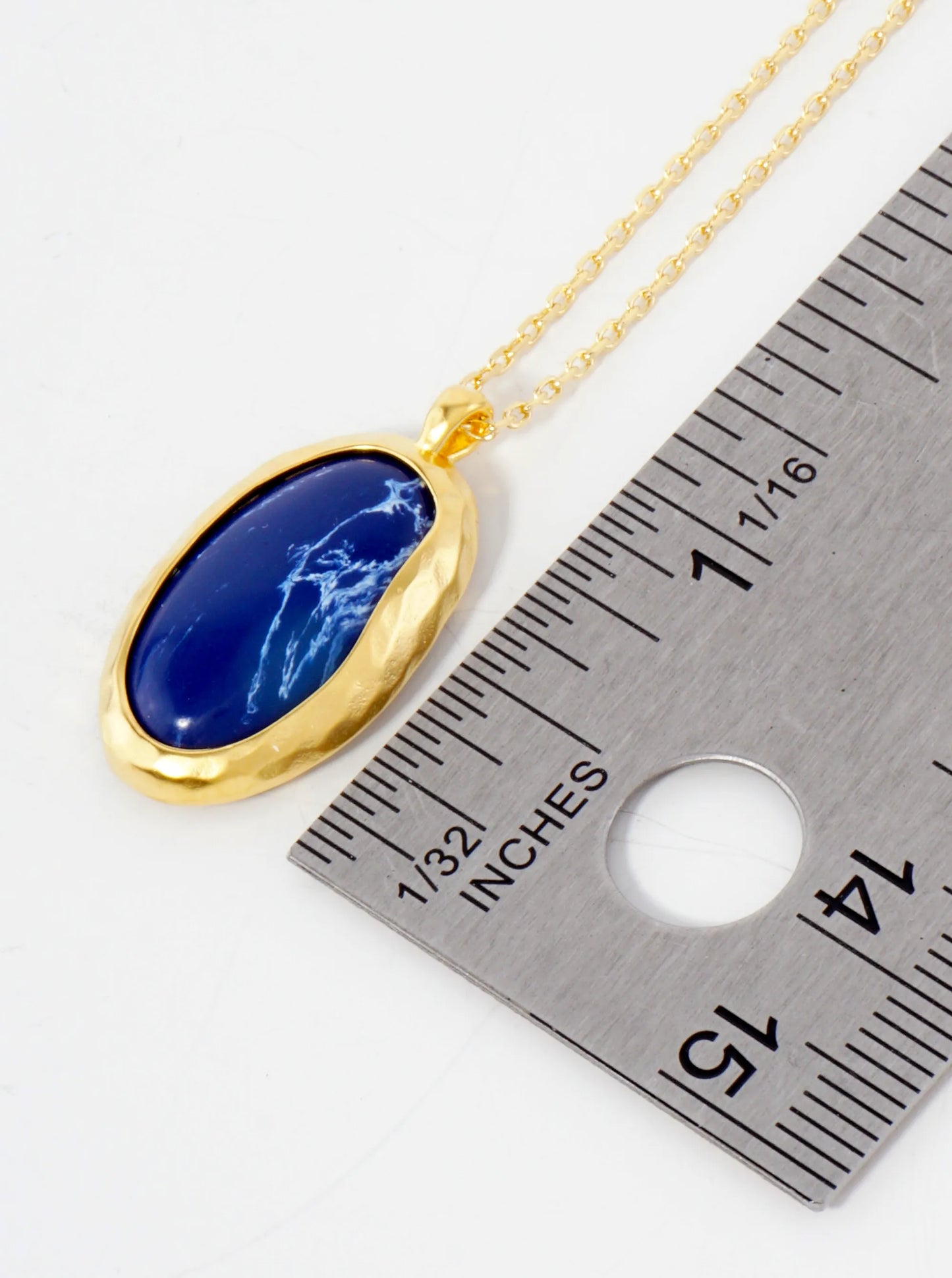 Semi-Precious Natural-Stone Oval-Shaped Pendant Hypoallergenic 18K-Gold-Dipped Necklace