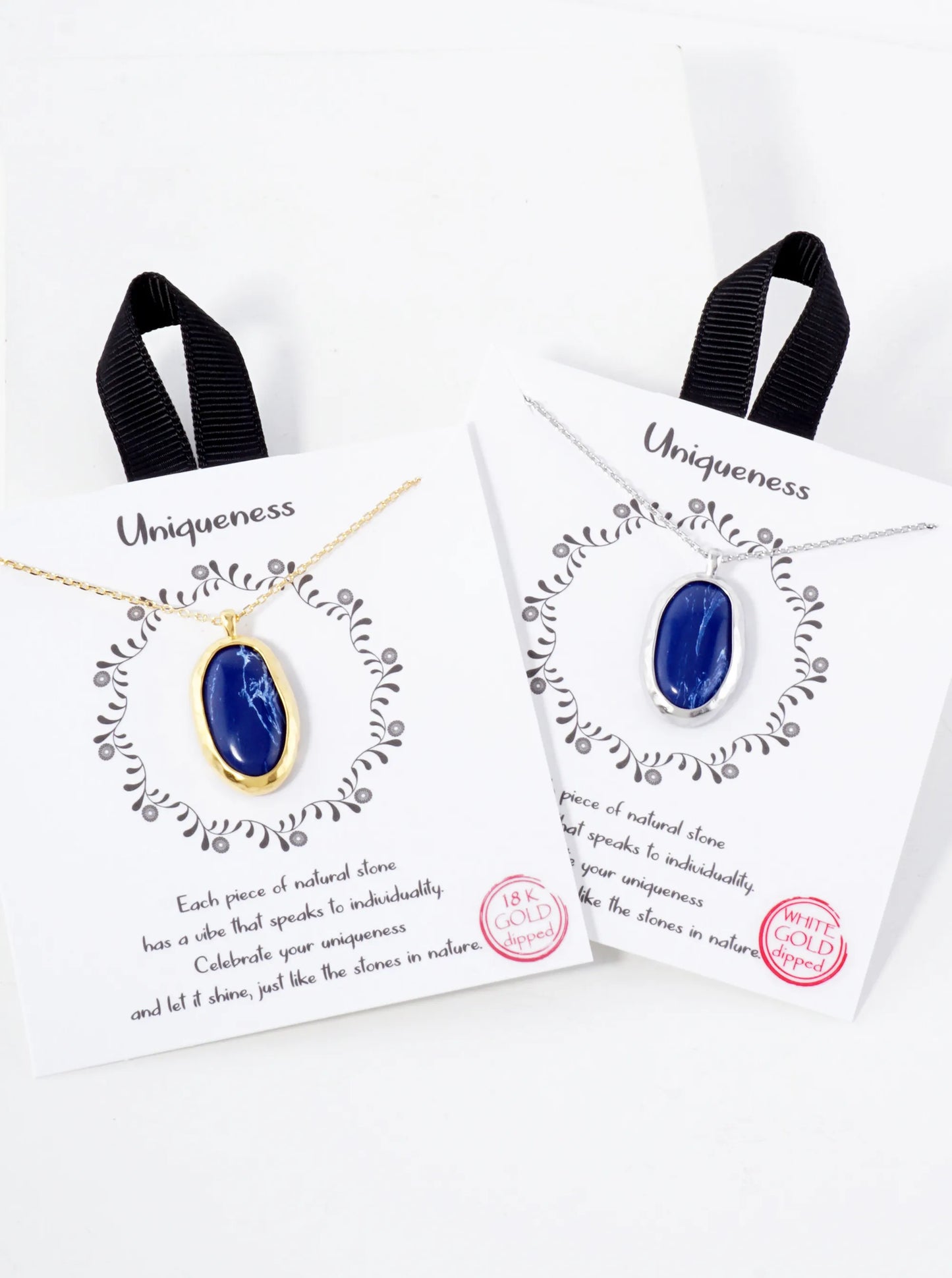 Semi-Precious Natural-Stone Oval-Shaped Pendant Hypoallergenic 18K-Gold-Dipped Necklace