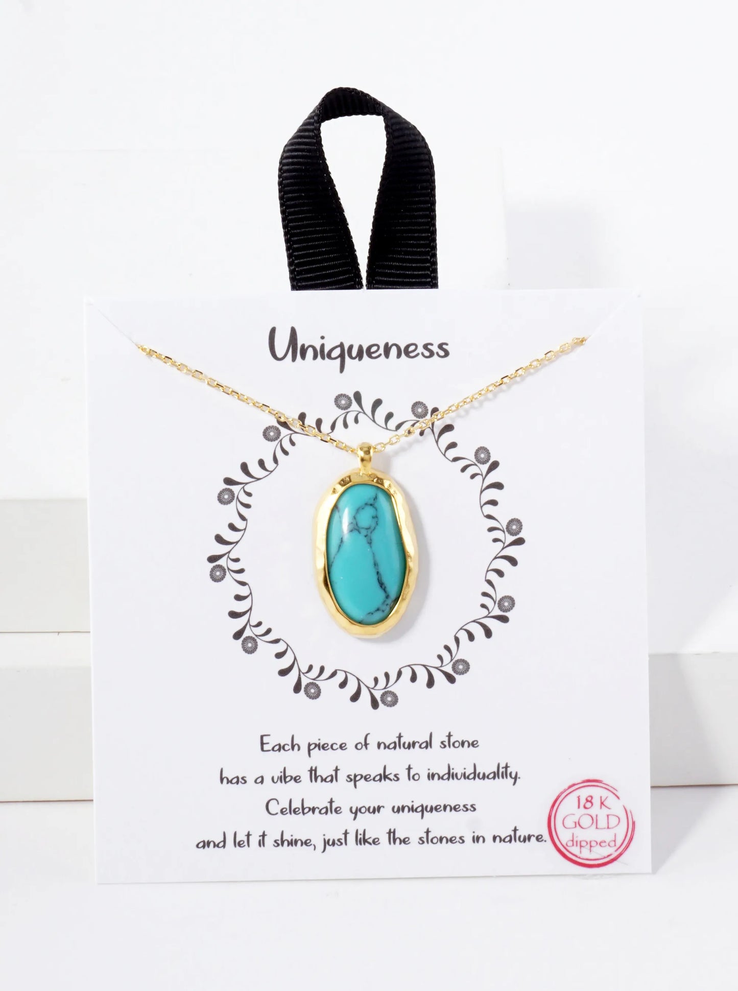 Semi-Precious Natural-Stone Oval-Shaped Pendant Hypoallergenic 18K-Gold-Dipped Necklace