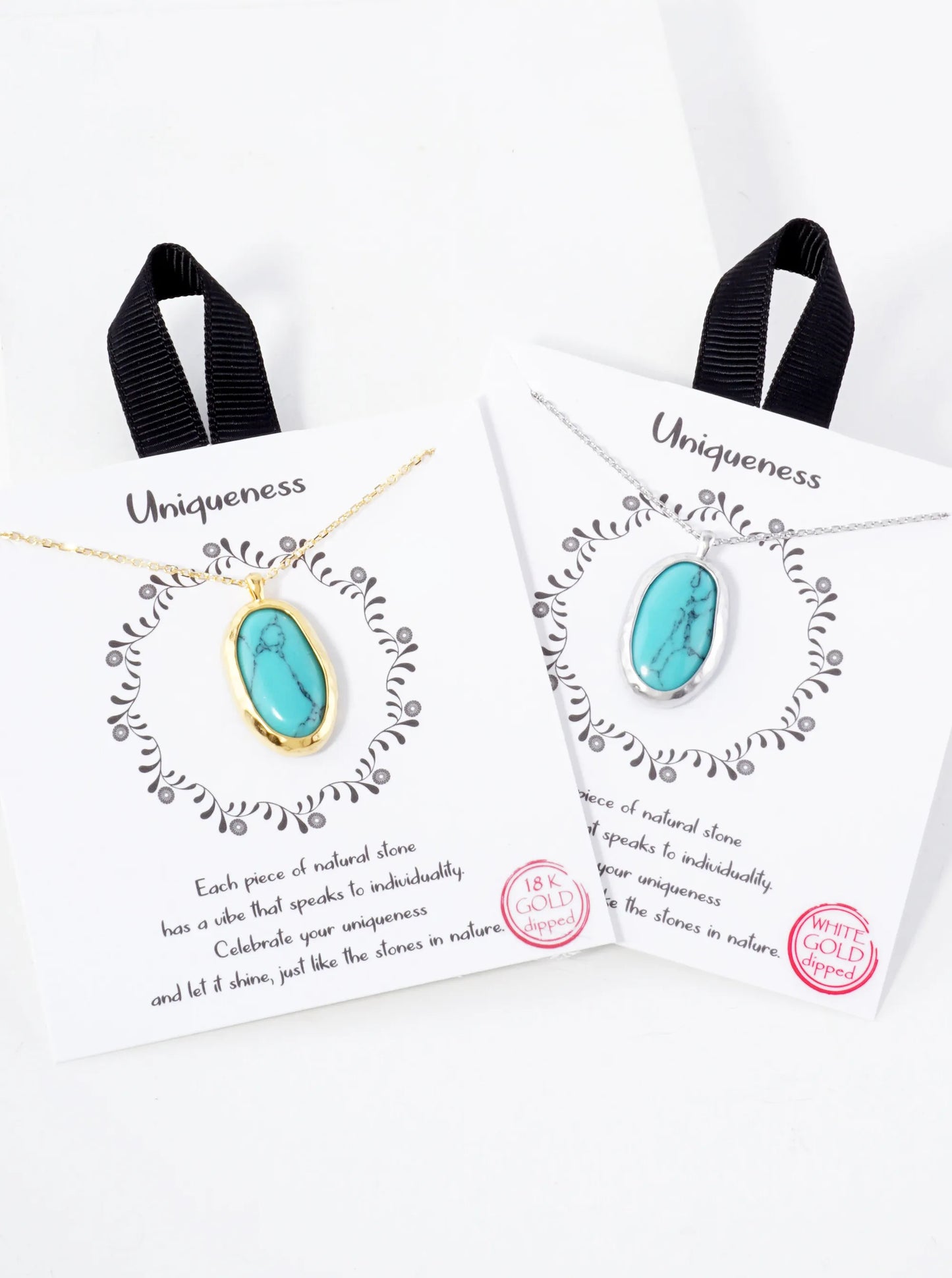 Semi-Precious Natural-Stone Oval-Shaped Pendant Hypoallergenic 18K-Gold-Dipped Necklace