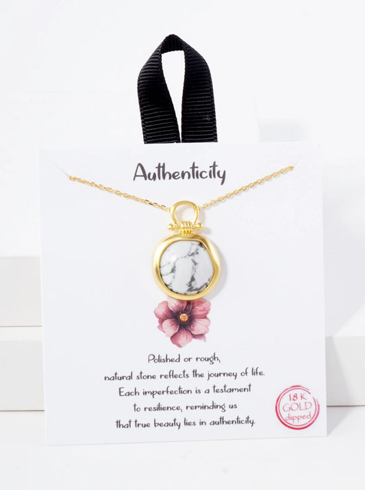 Semi-Precious Natural-Stone Round-Shaped Pendant Hypoallergenic 18K-Gold-Dipped Necklace