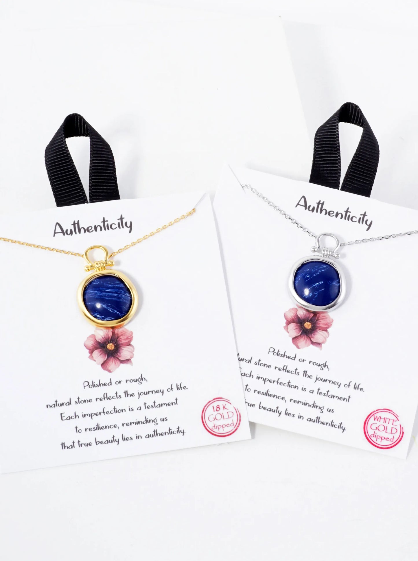 Semi-Precious Natural-Stone Round-Shaped Pendant Hypoallergenic 18K-Gold-Dipped Necklace