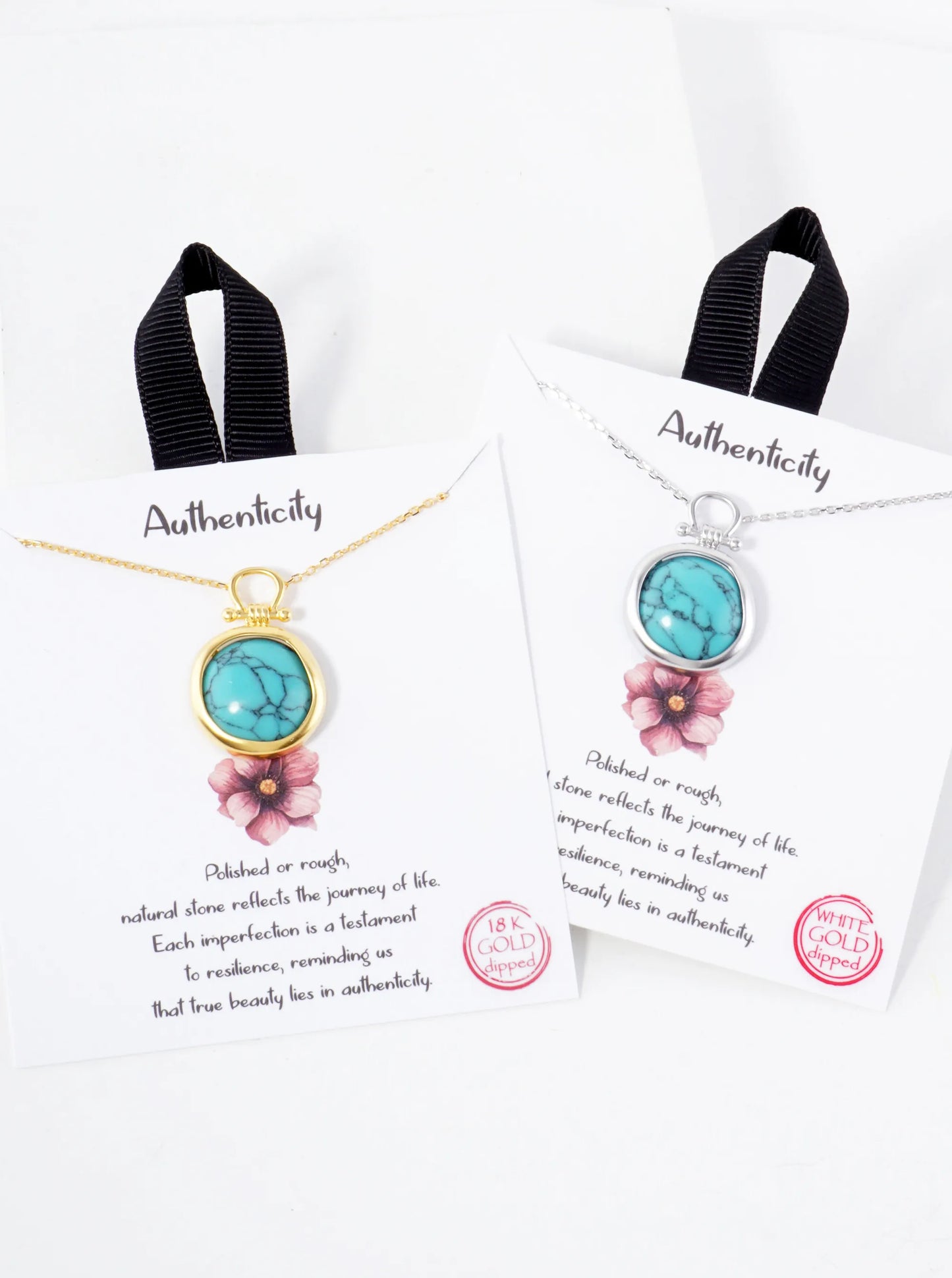 Semi-Precious Natural-Stone Round-Shaped Pendant Hypoallergenic 18K-Gold-Dipped Necklace