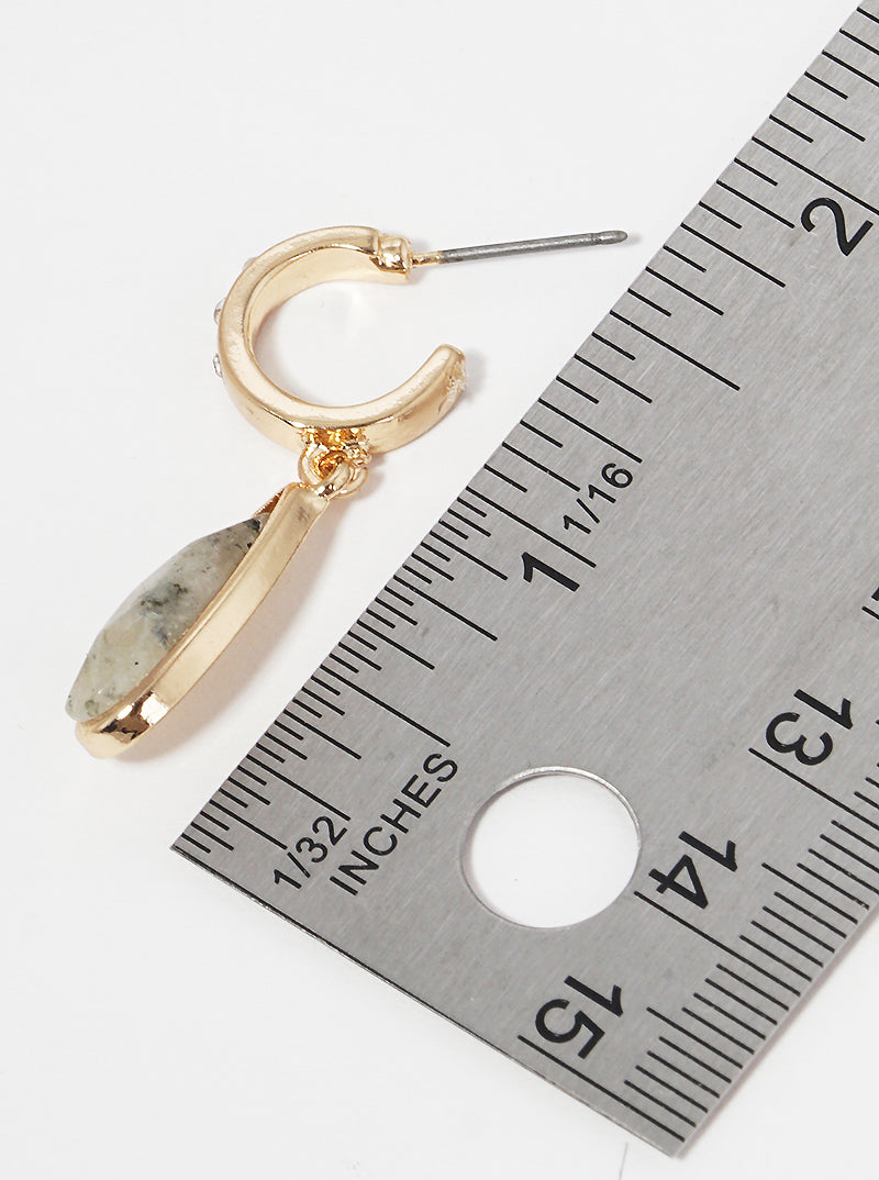 Semi-Precious Natural Stone Teardrop 10mm Crystal Pave Huggie Hoop Earrings