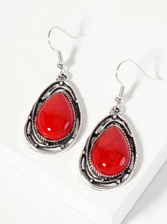 Semi-Precious Natural-Stone Teardrop Dangle Earrings