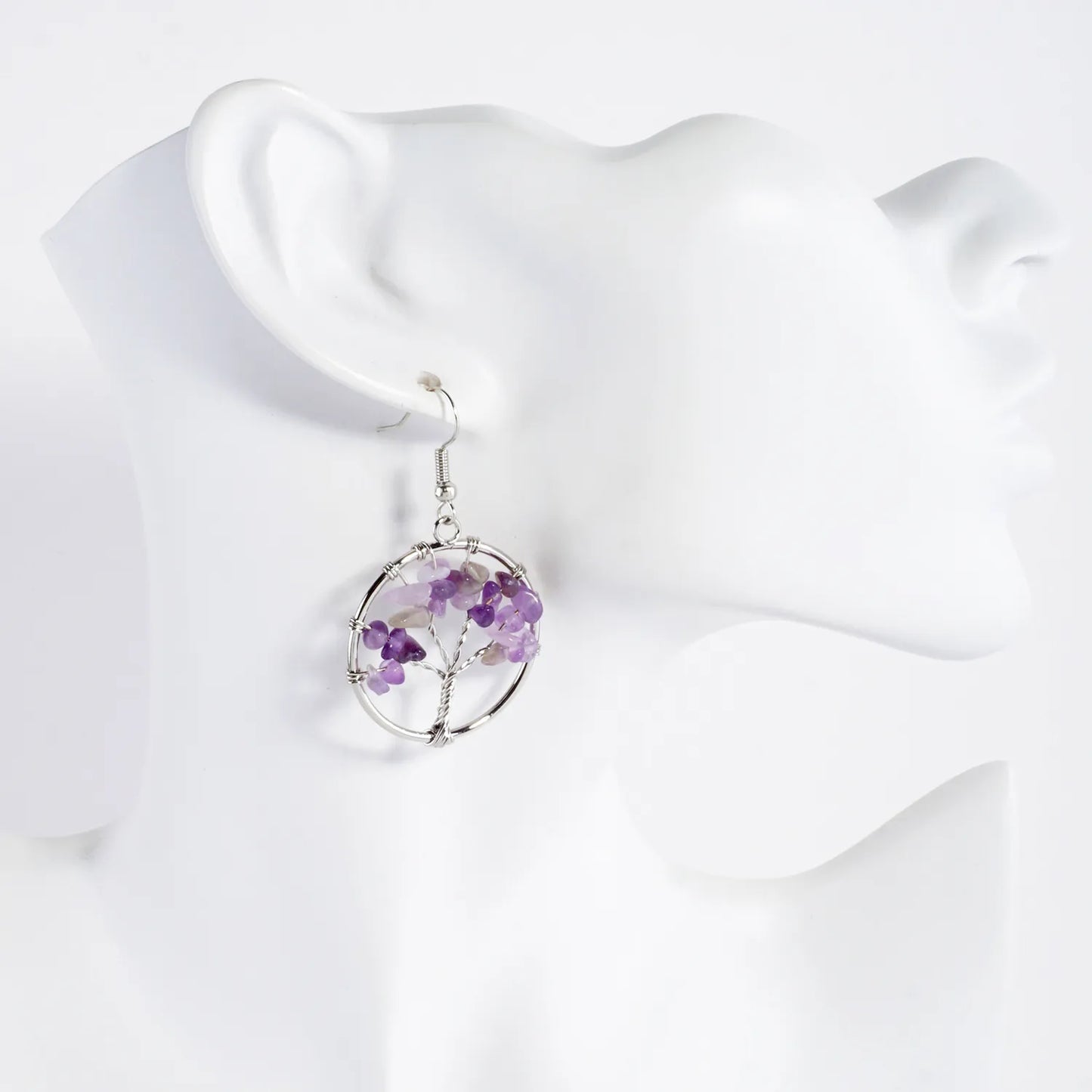 Semi-Precious Natural-Stone Tree-of-Life Dangle Earrings