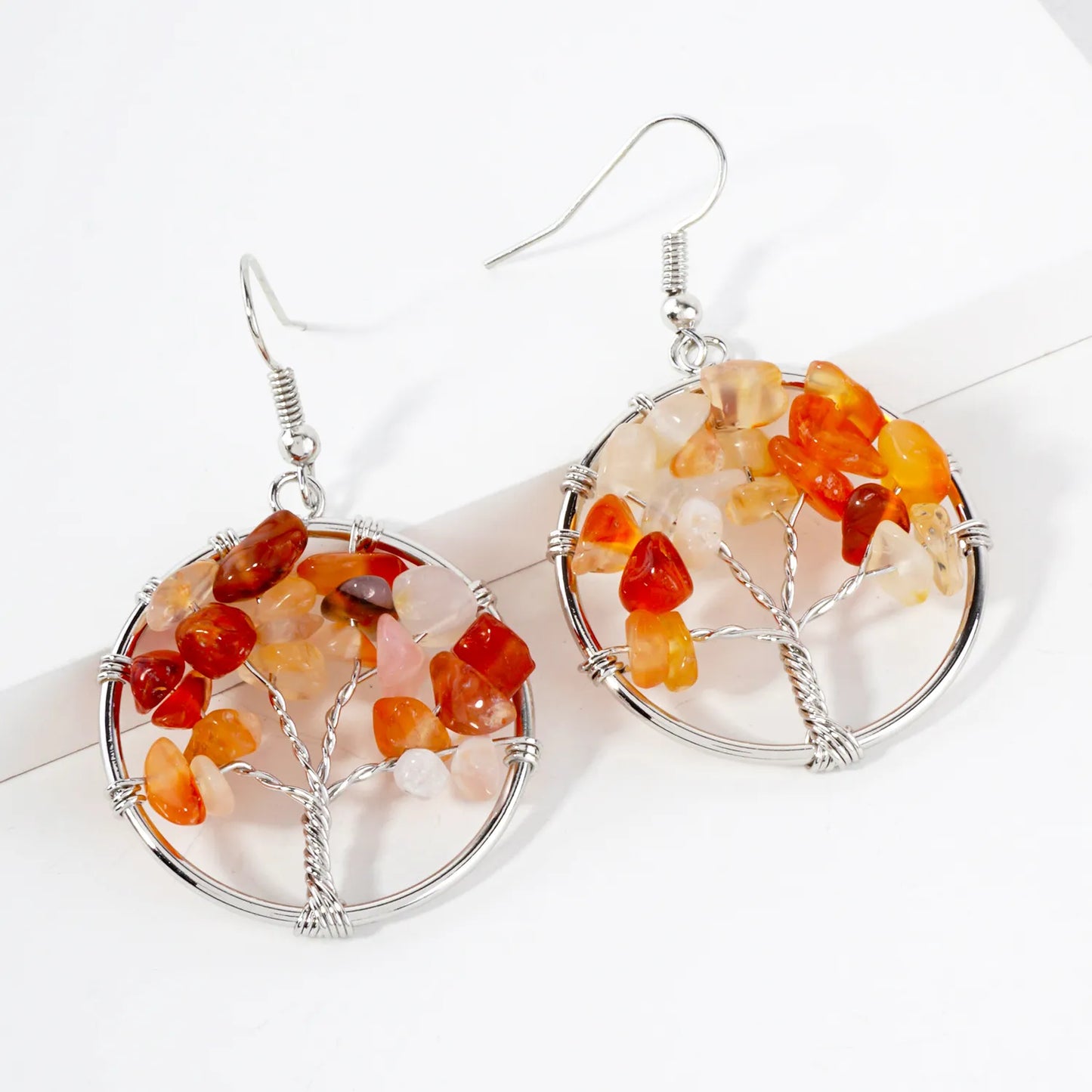 Semi-Precious Natural-Stone Tree-of-Life Dangle Earrings