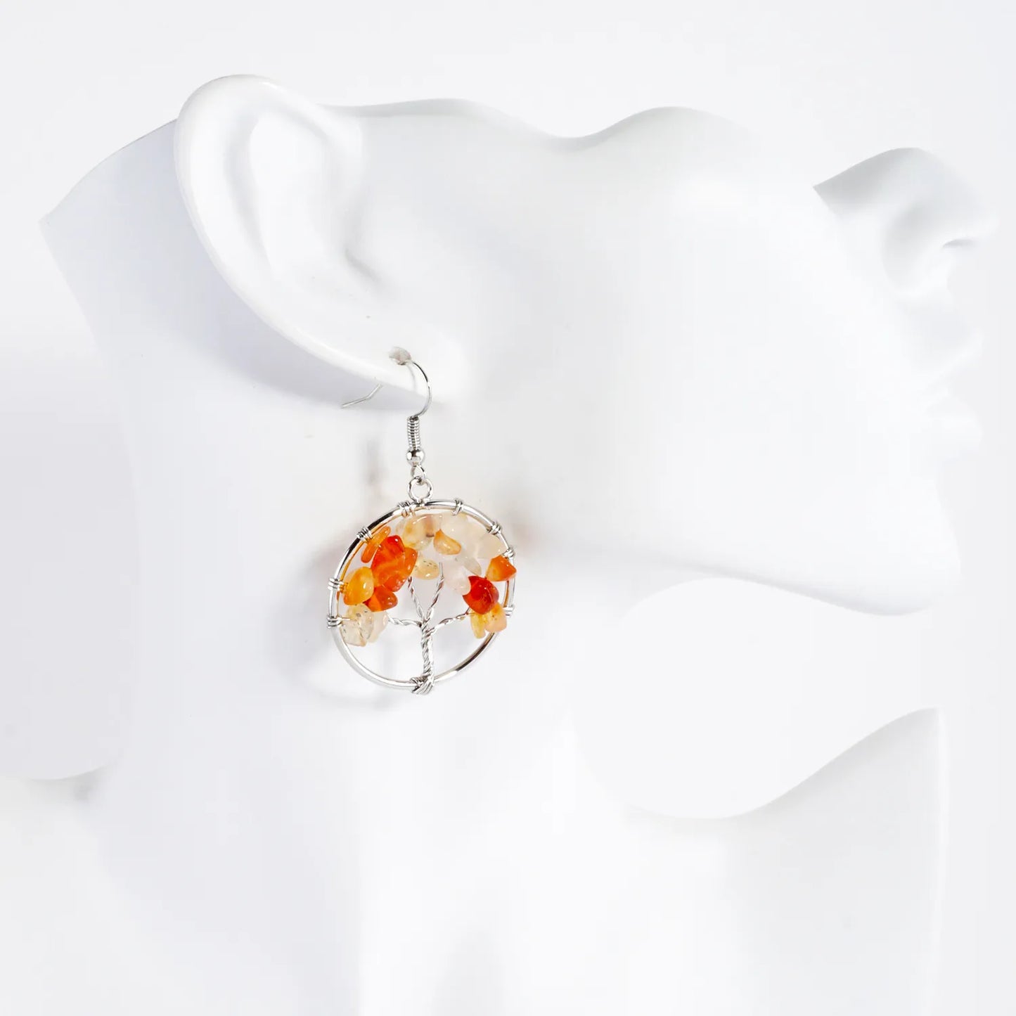 Semi-Precious Natural-Stone Tree-of-Life Dangle Earrings