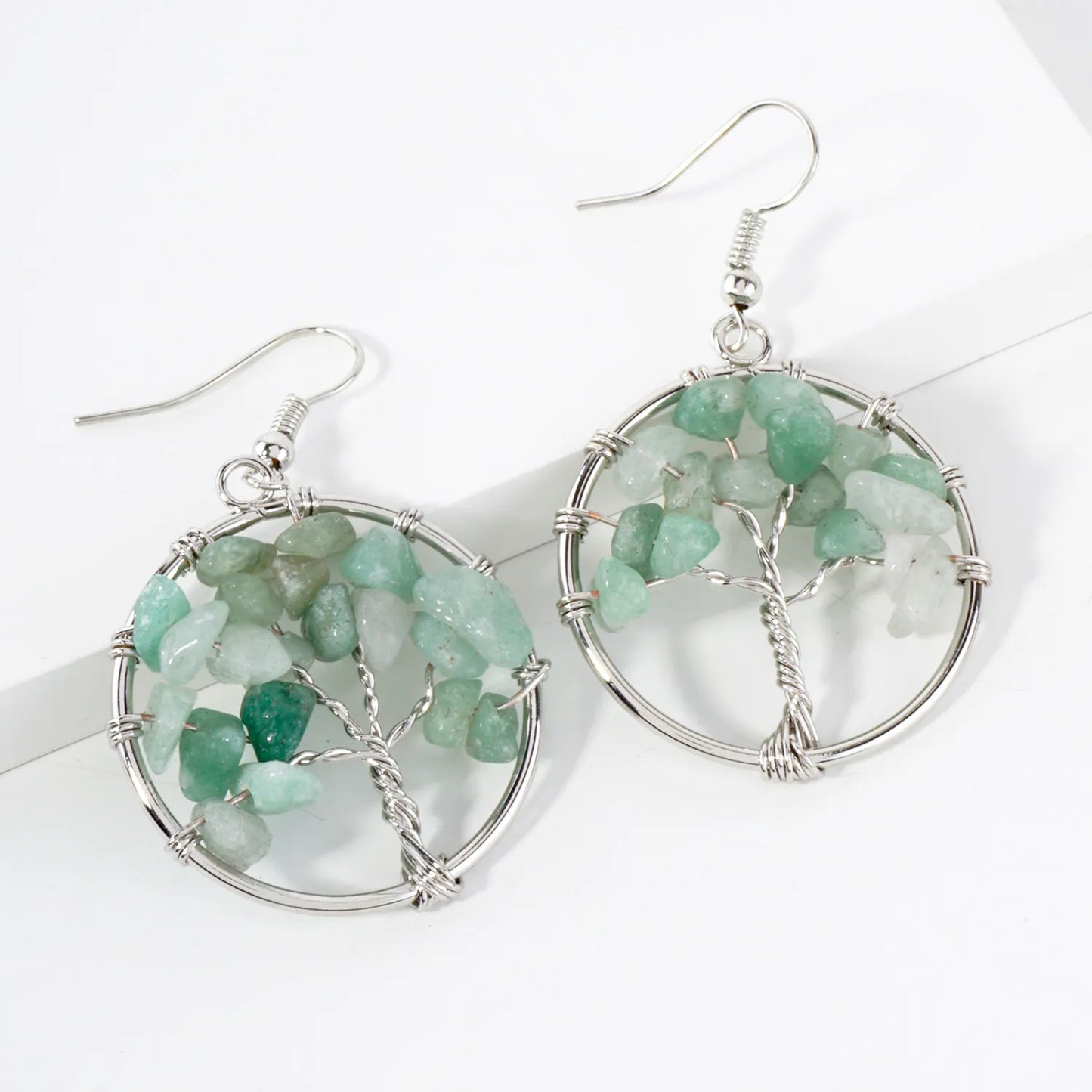 Semi-Precious Natural-Stone Tree-of-Life Dangle Earrings