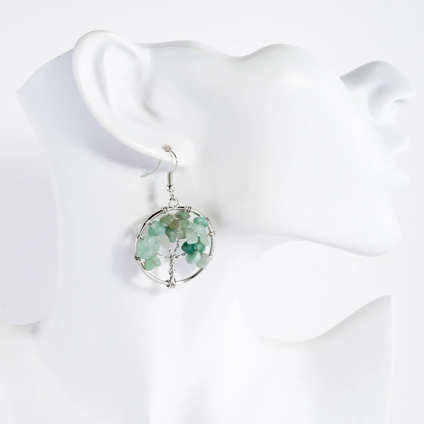 Semi-Precious Natural-Stone Tree-of-Life Dangle Earrings