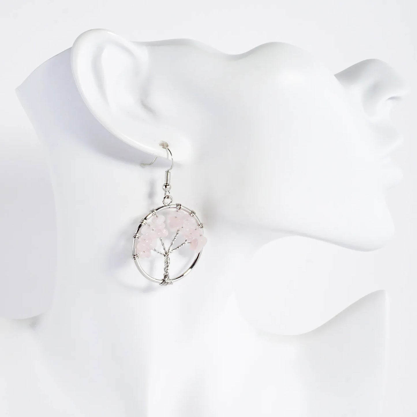 Semi-Precious Natural-Stone Tree-of-Life Dangle Earrings