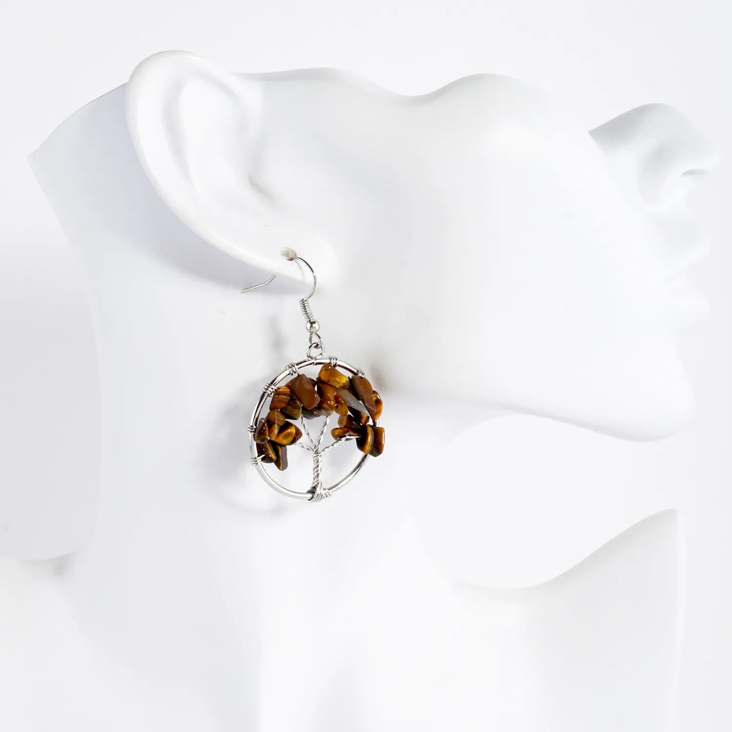 Semi-Precious Natural-Stone Tree-of-Life Dangle Earrings