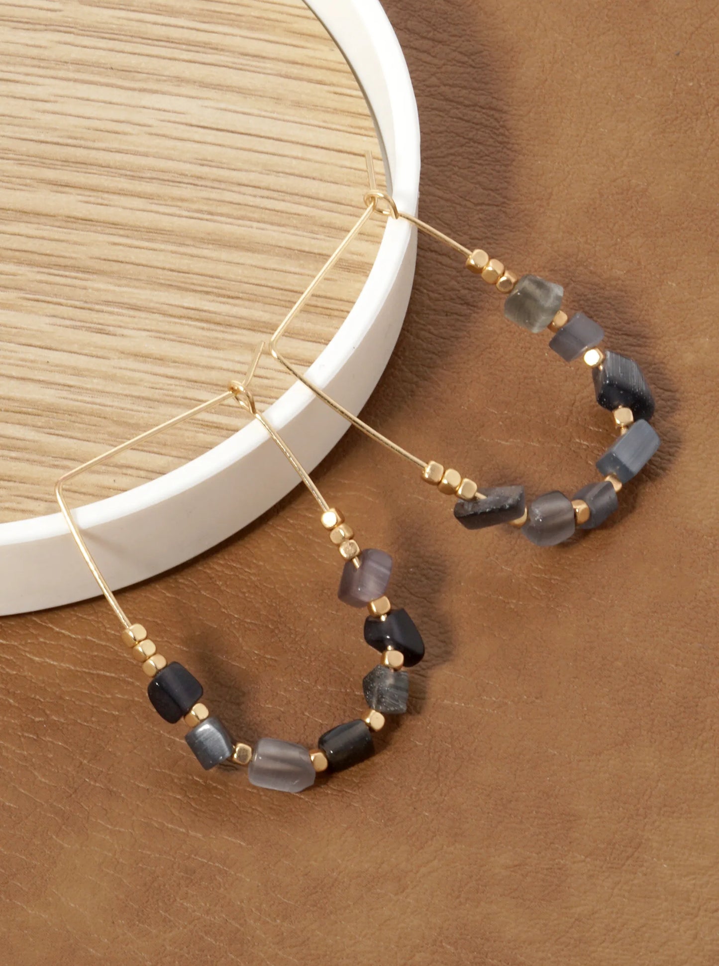 Semi-Precious Natural Stone U-Shaped Hoop Earrings
