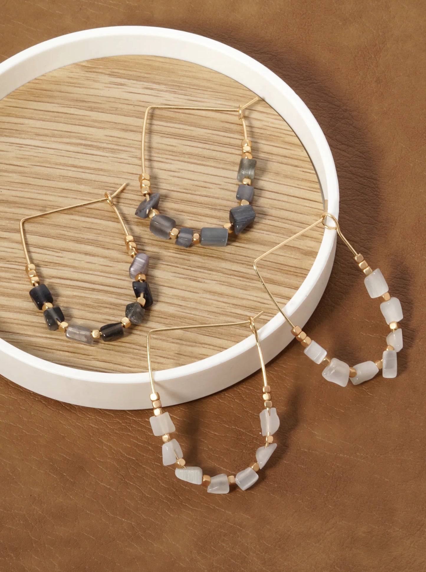 Semi-Precious Natural Stone U-Shaped Hoop Earrings