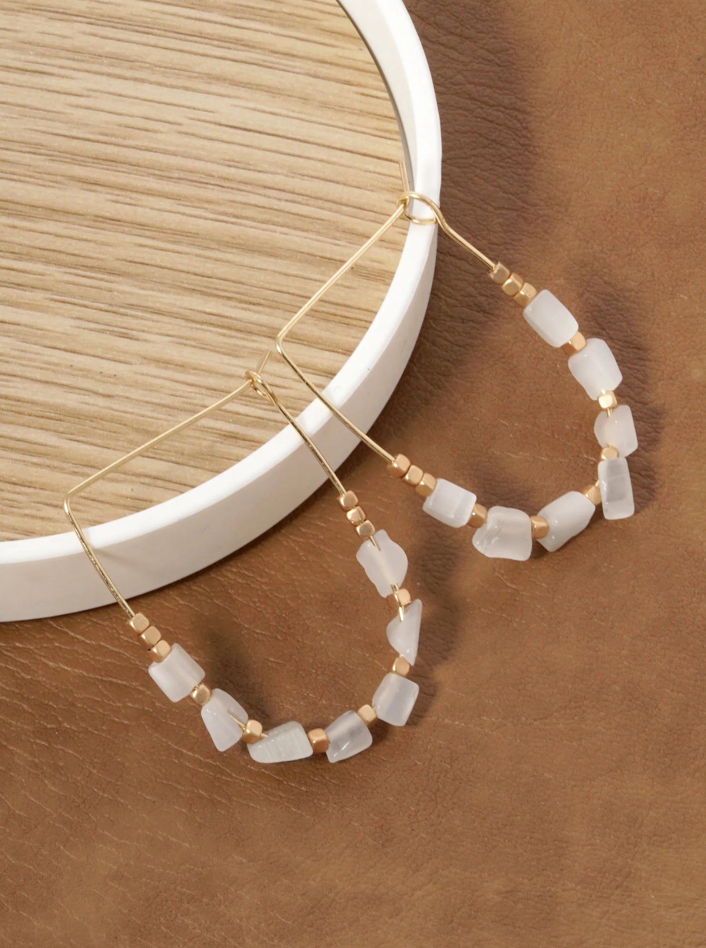 Semi-Precious Natural Stone U-Shaped Hoop Earrings