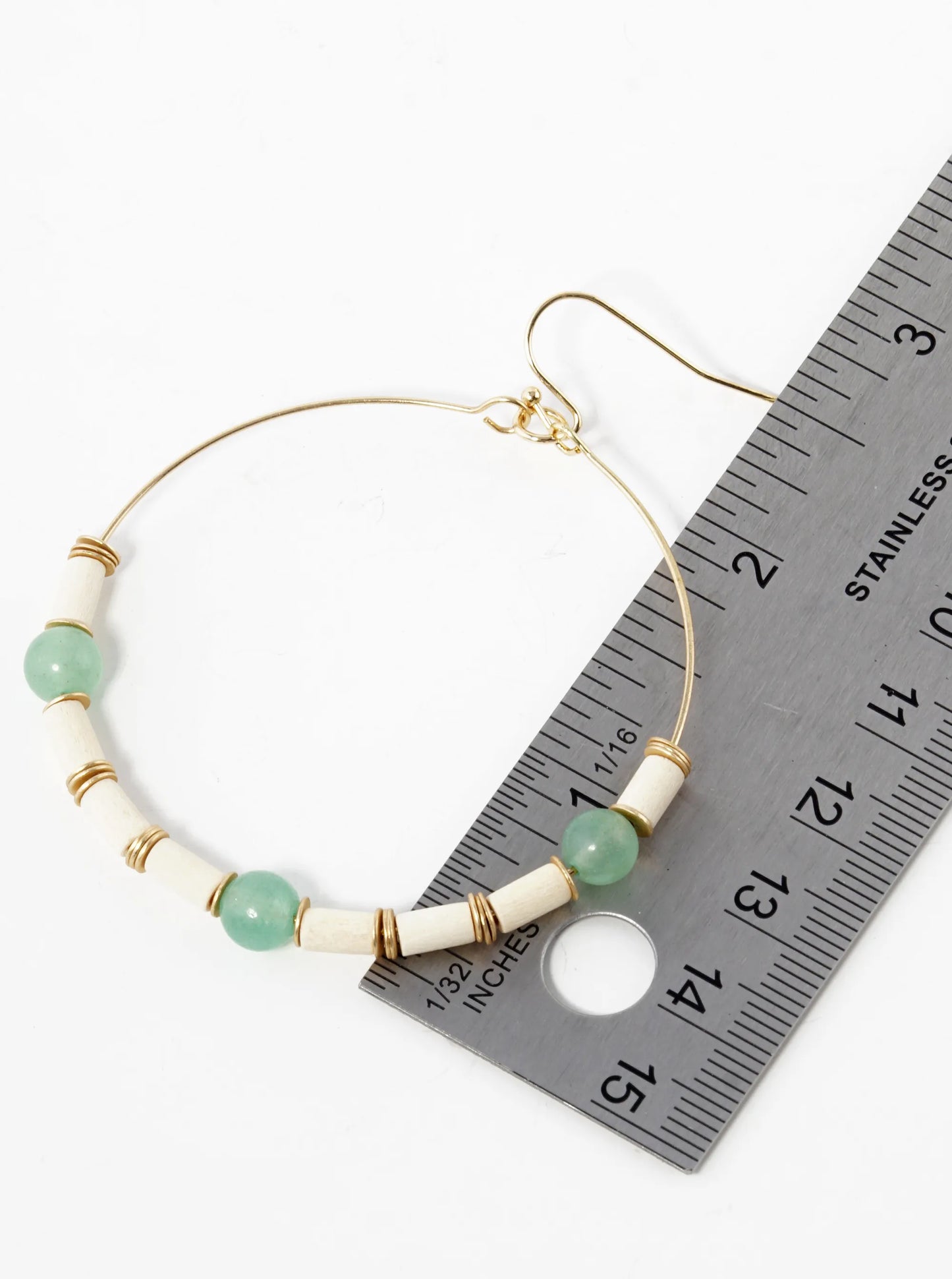 Semi-Precious Natural Stone And Wood Beaded Wire Circle Dangle Drop Earrings