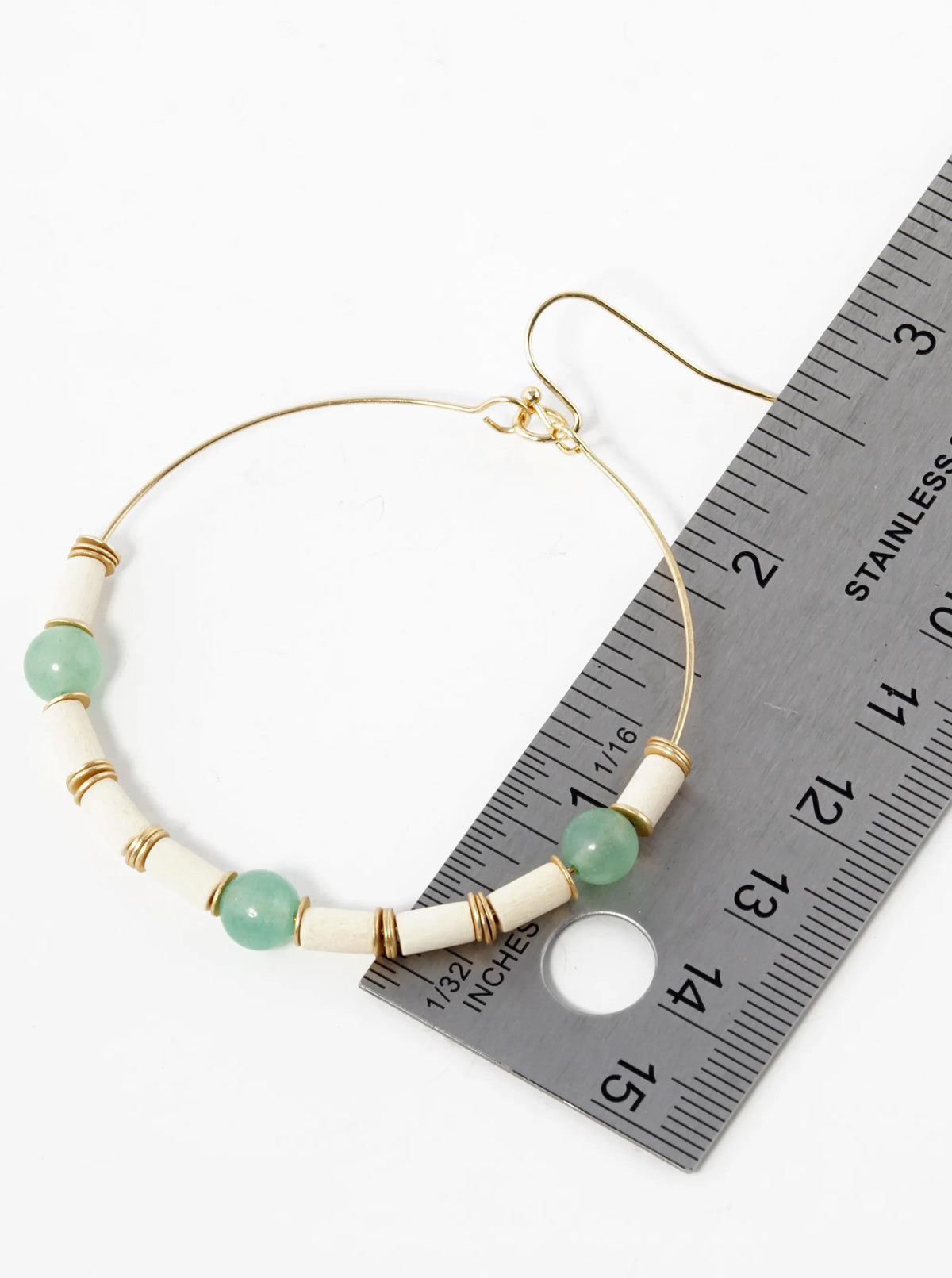 Semi-Precious Natural Stone And Wood Beaded Wire Circle Dangle Drop Earrings