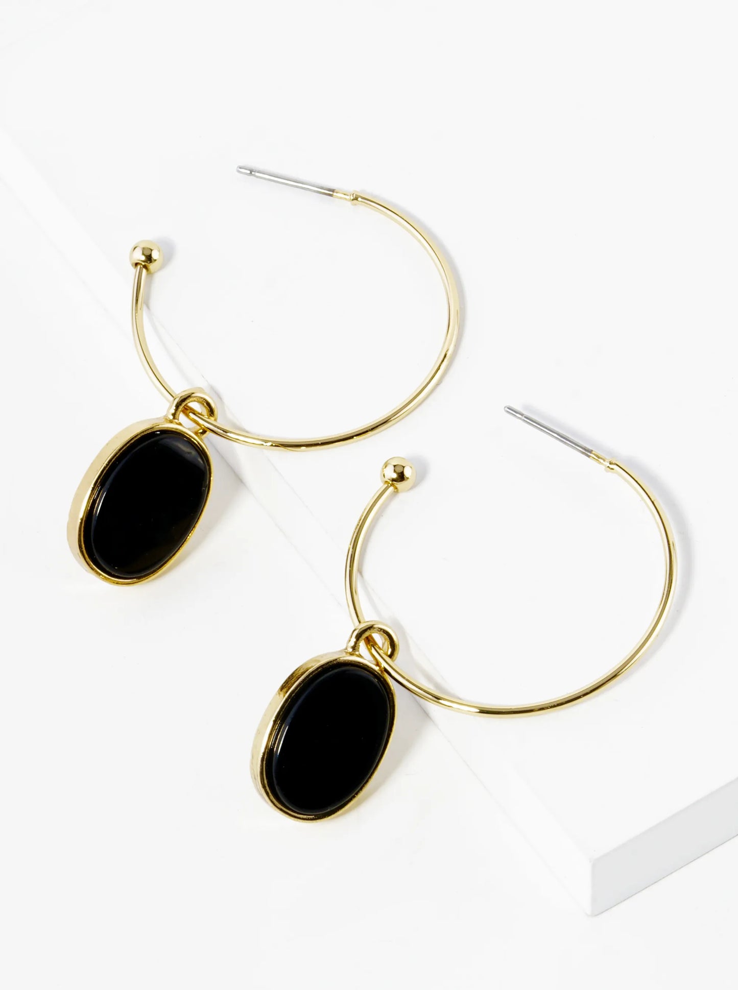 Semi-Precious Oval Stone Drop 30mm Open Hoop Earrings