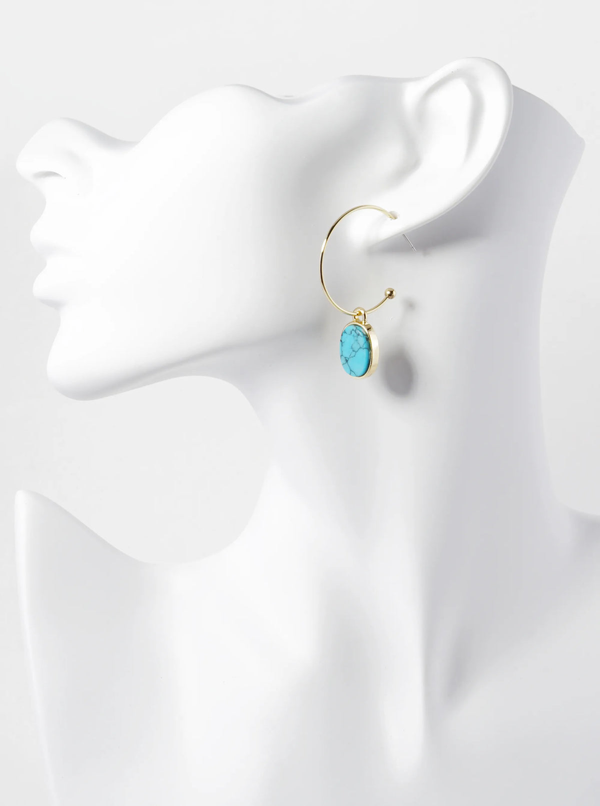 Semi-Precious Oval Stone Drop 30mm Open Hoop Earrings