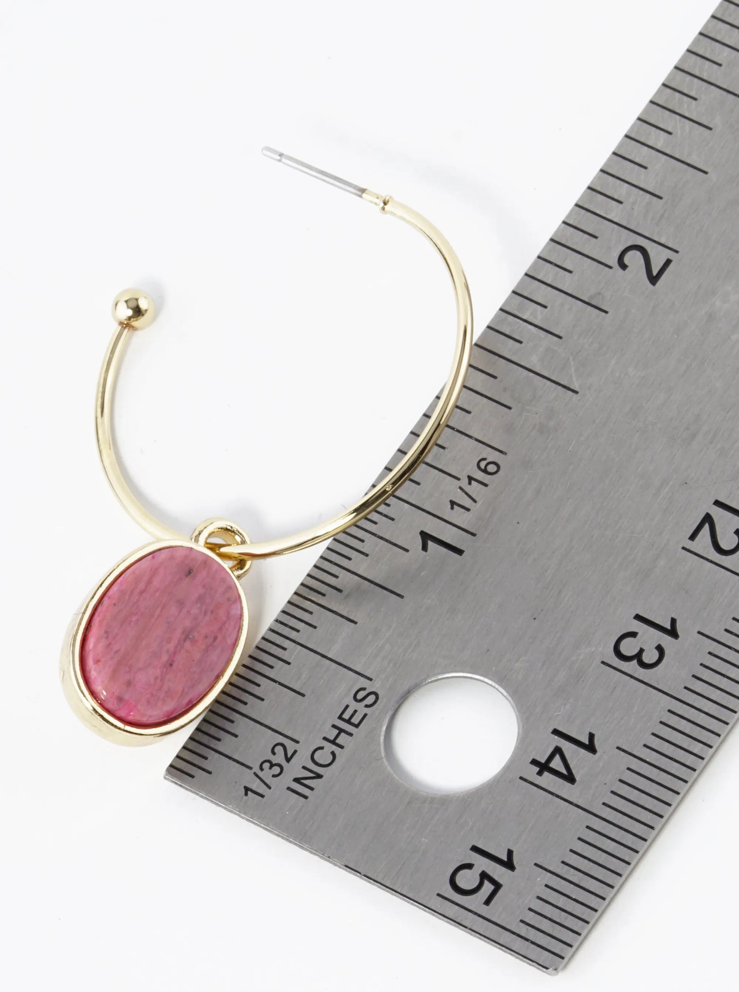 Semi-Precious Oval Stone Drop 30mm Open Hoop Earrings