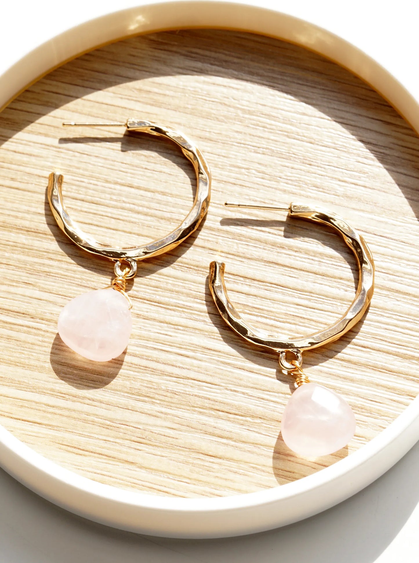 Semi-Precious Stone Drop 30mm Hammered Hoop Earrings