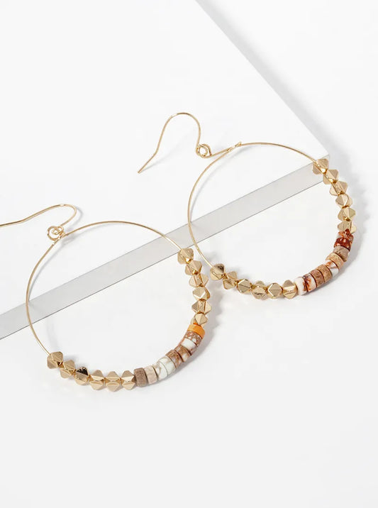 Semi-Precious Stone And Metallic Beaded Circle Dangle Earrings