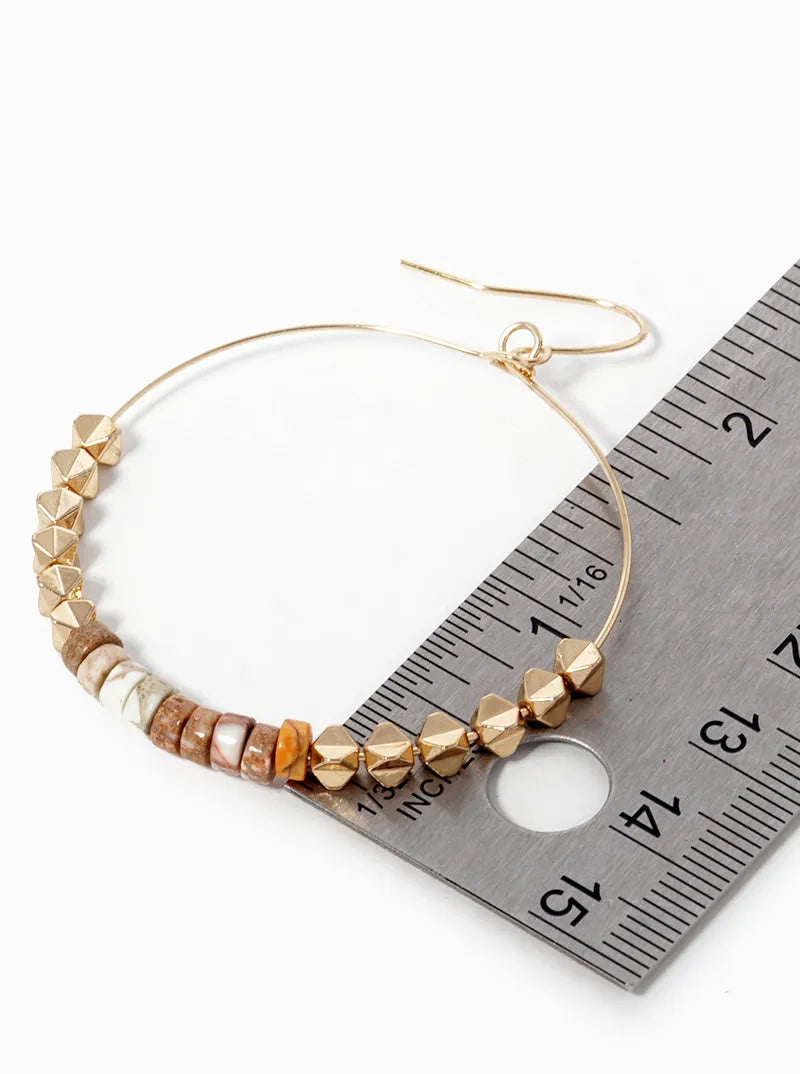 Semi-Precious Stone And Metallic Beaded Circle Dangle Earrings