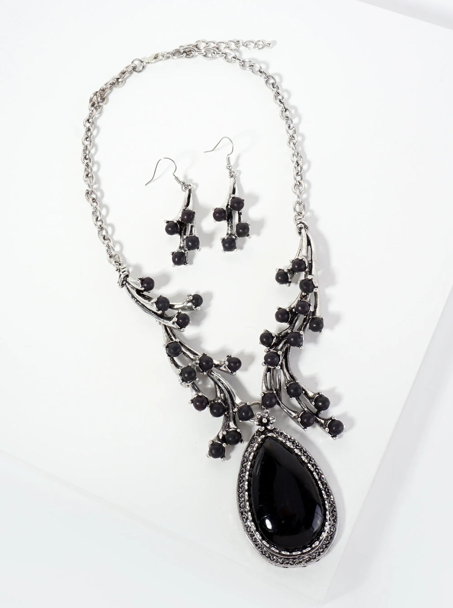 Semi-Precious Teardrop Stone Bohemian Western Statement Necklace Set-with-Earrings