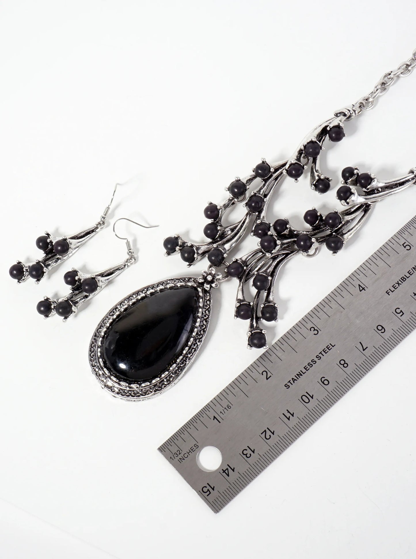 Semi-Precious Teardrop Stone Bohemian Western Statement Necklace Set-with-Earrings