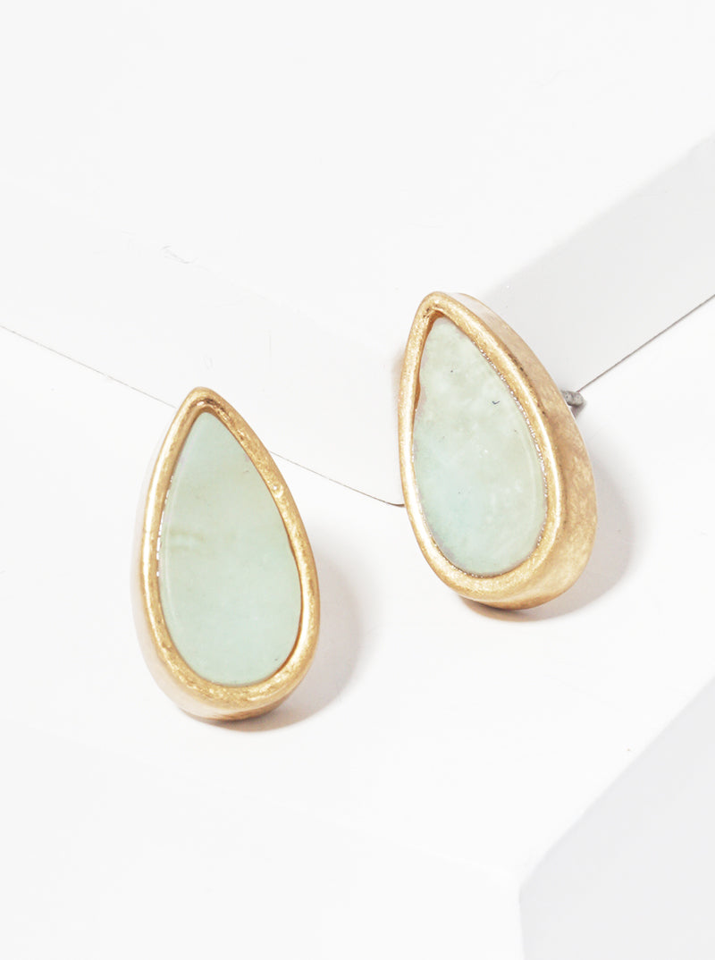 Semi-precious Natural Stone 15mm Faceted Teardrop Post Stud Earrings