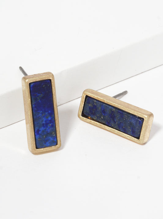 Semi-precious Natural Stone 16mm Rectangle Bar Post Stud Earrings