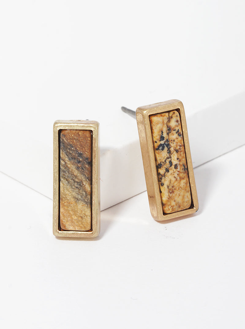 Semi-precious Natural Stone 16mm Rectangle Bar Post Stud Earrings