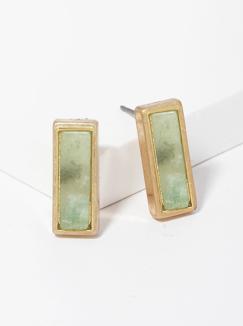 Semi-precious Natural Stone 16mm Rectangle Bar Post Stud Earrings