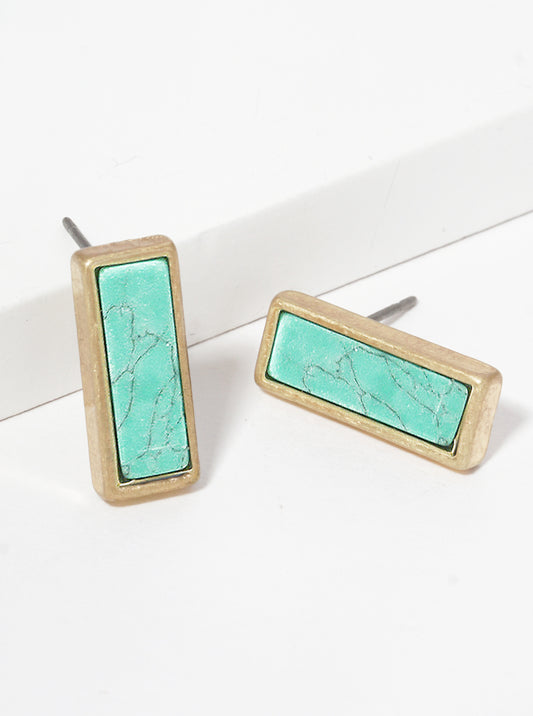 Semi-precious Natural Stone 16mm Rectangle Bar Post Stud Earrings