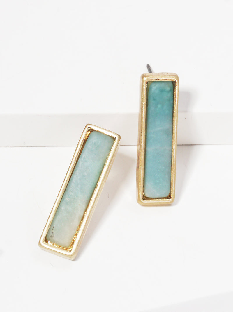 Semi-precious Natural Stone 22mm Rectangle Bar Post Stud Earrings