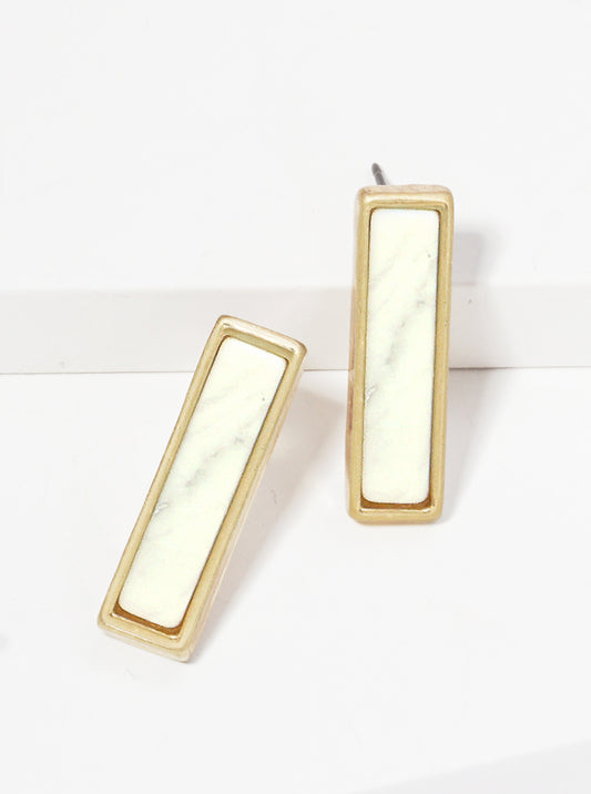 Semi-precious Natural Stone 22mm Rectangle Bar Post Stud Earrings
