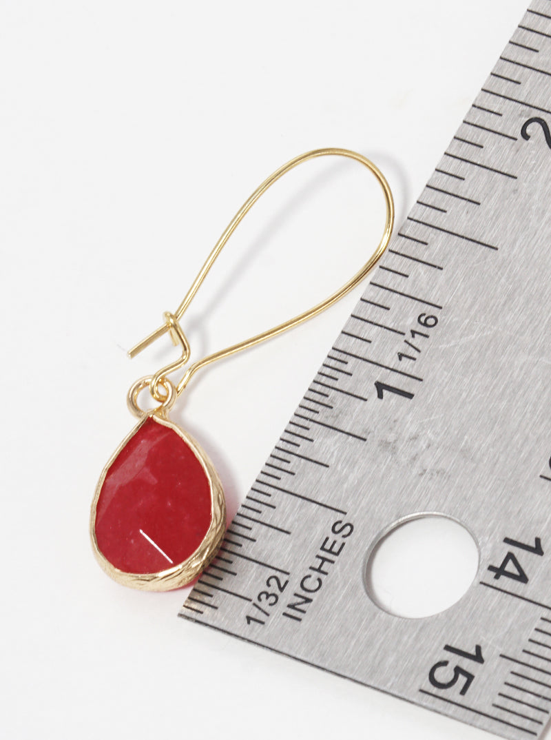 Semi-precious Natural Stone Faceted Teardrop Dangle Drop Earrings
