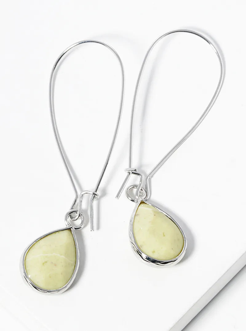 Semi-precious Natural Stone Faceted Teardrop Dangle Drop Earrings