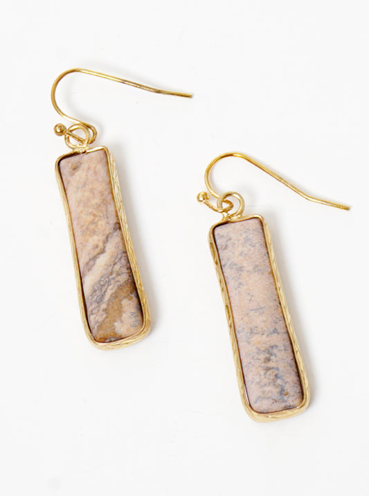 Semi-precious Natural Stone Rectangle Bar Dangle Drop Earrings