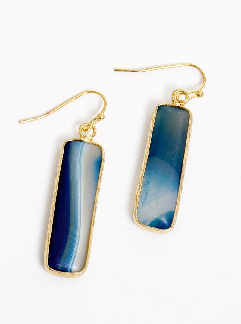 Semi-precious Natural Stone Rectangle Bar Dangle Drop Earrings